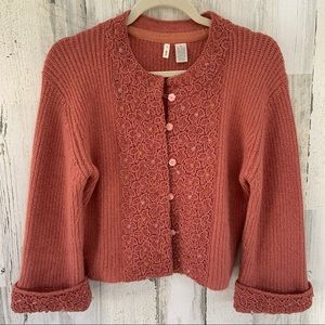 MOTH Beaded Salmon Knit Crop Sweater M